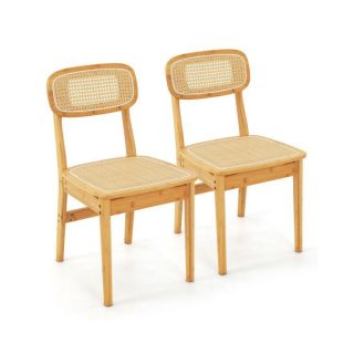 Dining Chairs | Set of 2 Rattan Dining Chairs with Simulated Rattan Backrest Natural Dining Chairs Dining Chairs