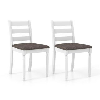 Dining Chairs | Set of 2 Rubber Wood Dining Chairs with Upholstered Seat White Dining Chairs Dining Chairs