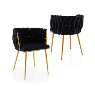 Dining Chairs | Set of 2 Upholstered Dining Chair with Curved Backrest and Metal Tubes Black Dining Chairs Black