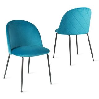 Dining Chairs | Set of 2 Upholstered Velvet Dining Chair with Metal Base for Living Room Teal Dining Chairs Dining Chairs