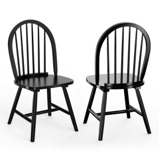 Dining Chairs | Set of 2 Vintage Windsor Wood Chair with Spindle Back for Dining Room Black Dining Chairs Black