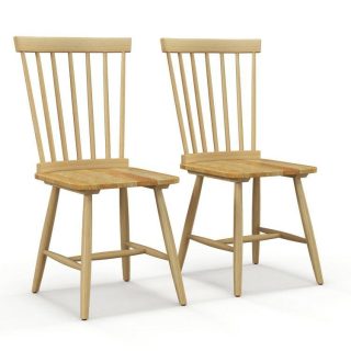 Dining Chairs | Set of 2 Windsor Dining Chairs with High Spindle Back Natural Dining Chairs Dining Chairs