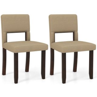 Dining Chairs | Set of 2 Wooden Dining Chair with Acacia Wood Frame Padded Seat and Back Beige Dining Chairs Beige