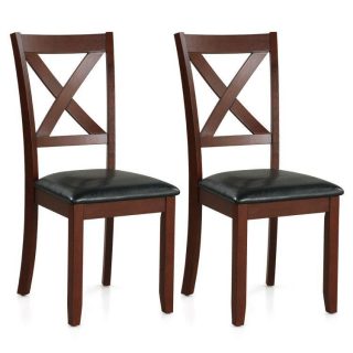 Dining Chairs | Set of 2 Wooden Kitchen Dining Chair with Padded Seat and Rubber Wood Legs Black Dining Chairs Black