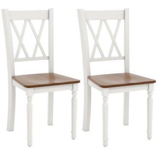 Dining Chairs | Set of 2/4 Wooden Farmhouse Kitchen Chairs with Rubber Wood Seat Walnut+White Dining Chairs Dining Chairs