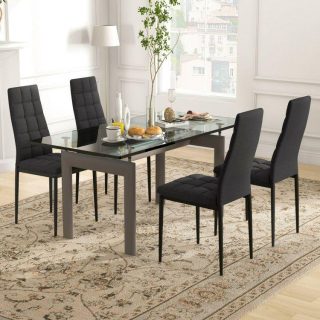 Dining Chairs | Set of 4 Fabric Dining Chairs Set with Upholstered Cushion and High Back Black Dining Chairs Black