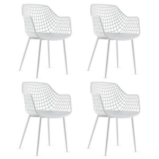 Dining Chairs | Set of 4 Heavy Duty Modern Dining Chair with Airy Hollow Backrest White Dining Chairs Dining Chairs