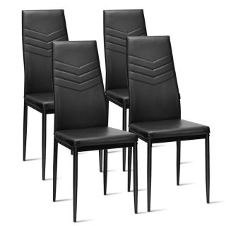 Dining Chairs | Set of 4 High Back Dining Chairs with PVC Leather and Non-Slip Feet Pads Black Dining Chairs Black