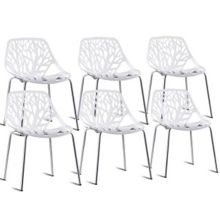 Dining Chairs | Set of 6 Accent Armless Modern Dining Chairs with Plastic Feet Pads White Dining Chairs Dining Chairs