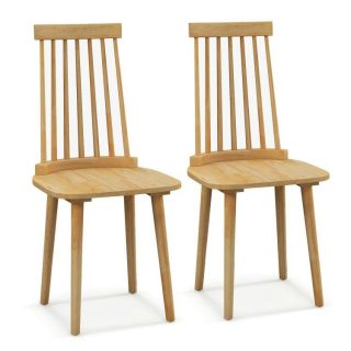 Dining Chairs | Windsor Dining Chairs Set of 2 with High Spindle Back and Natural Rubber Wood Legs for Dining Room Living Room Natural Dining Chairs Dining Chairs