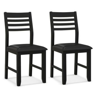 Dining Chairs | Wooden Dining Chair Set of 2 with Rubber Wood Frame and Padded Cushion Black Dining Chairs Black