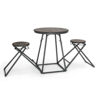 Dining Room Sets | 3 Pieces Dining Table Set with 2 Foldable Stools for Small Space Gray Dining Room Sets Dining Room Sets