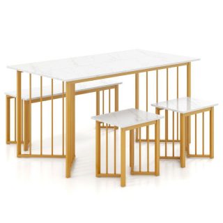 Dining Room Sets | 4 Piece Dining Table Set with Bench and 2 Stools White Dining Room Sets Dining Room Sets