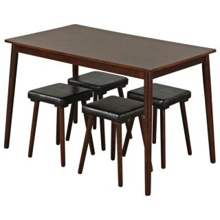 Dining Room Sets | 5 Piece Dining Table Set for 4 with 4 Upholstered Stools and Rubber Wood Legs Brown Dining Room Sets Brown