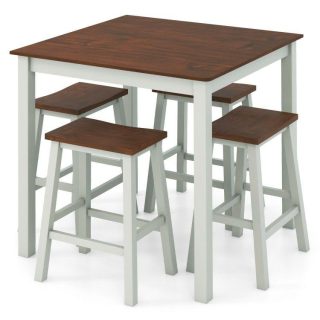 Dining Room Sets | 5 Piece Dining Table Set with 4 Saddle Stools for Kitchen Dining Room Apartment Light Gray Dining Room Sets Dining Room Sets