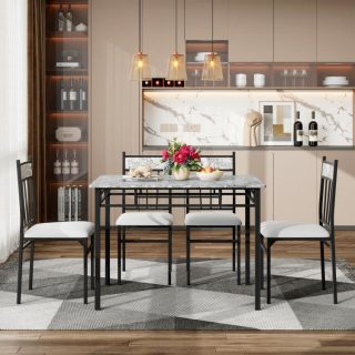 Dining Room Sets | 5 Pieces Faux Marble Dining Set Table with Solid Steel Frame Dining Room Sets Dining Room Sets