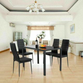 Dining Room Sets | 5 Pieces Metal Frame and Glass Tabletop Dining Set Black Dining Room Sets Black