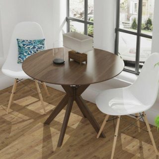 Dining Tables | 36 Inch Round Wood Dining Table with Intersecting Pedestal Base Walnut Dining Tables Dining Tables