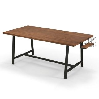 Dining Tables | 72 Inch Dining Table Rectangular Kitchen Table with 2-Bottle Wine Rack for 5-7 Walnut Dining Tables Dining Tables