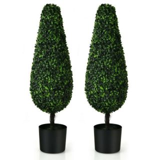 Faux Plants | 2 Pack 3 Feet Artificial Tower UV Resistant Indoor Outdoor Topiary Tree Green Decorative Accessories Faux Plants