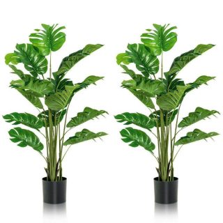 Faux Plants | 2 Pieces 5 Feet Artificial Monstera Tree Set Green, Black Decorative Accessories Faux Plants