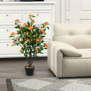 Faux Plants | 3.3 Feet Artificial Camellia Tree for Indoor and Outdoor Decorative Accessories Faux Plants