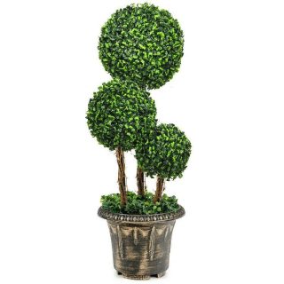 Faux Plants | 30 Inch Artificial Topiary Triple Ball Tree Indoor and Outdoor UV Protection Green Decorative Accessories Faux Plants