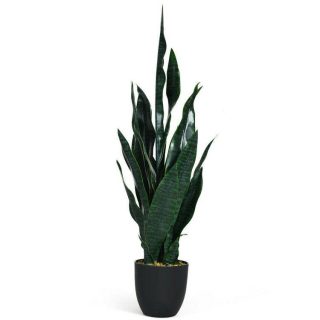 Faux Plants | 35.5 Inch  Indoor-Outdoor Artificial Fake Snake Plant Green Decorative Accessories Faux Plants