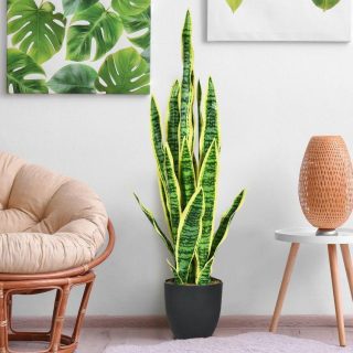 Faux Plants | 35.5 Inch Indoor-Outdoor Decoration Fake Artificial Snake Plant Decorative Accessories Faux Plants