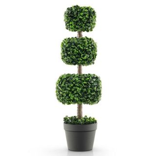 Faux Plants | 35 Inch Artificial Boxwood Topiary Ball Tree with Cement-filled Pot Green Decorative Accessories Faux Plants