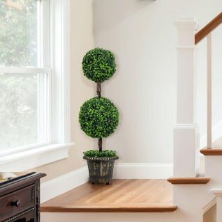 Faux Plants | 36 Inch Artificial Double Ball Tree Indoor and Outdoor UV Protection Decorative Accessories Faux Plants