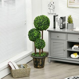 Faux Plants | 36-Inch Artificial Topiary Triple Ball Tree for Indoor and Outdoor Green Decorative Accessories Faux Plants