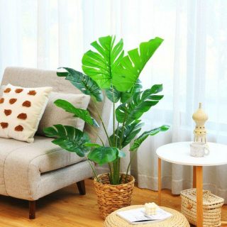 Faux Plants | 4 Feet Artificial Monstera Deliciosa Tree with 10 Leaves of Different Sizes Green, Black Decorative Accessories Faux Plants