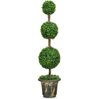 Faux Plants | 4 Feet Artificial Topiary Triple Ball Tree Plant Green Decorative Accessories Faux Plants