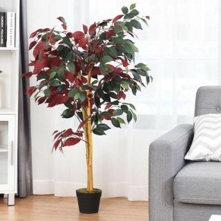 Faux Plants | 4 Feet Tall Artificial Ficus Tree with Nursery Pot Decorative Accessories Faux Plants