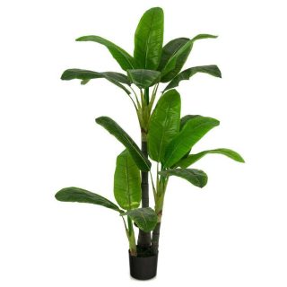 Faux Plants | 5 Feet Artificial Tree with 18 Large Leaves Green Decorative Accessories Faux Plants