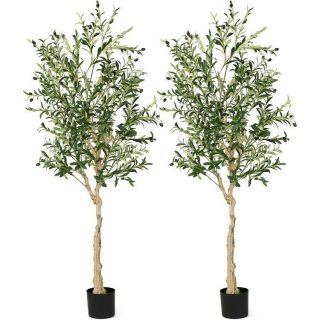 Faux Plants | 6 Feet  Artificial Olive Tree in Cement Pot Decorative Accessories Faux Plants