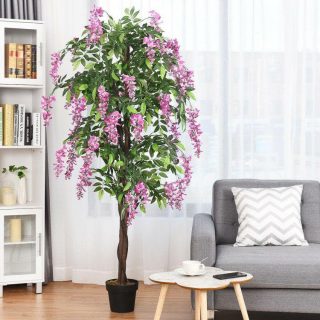 Faux Plants | 6-Feet Artificial Wisteria Silk Indoor-Outdoor Tree Decorative Accessories Faux Plants