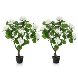 Faux Plants | Artificial Hydrangea Tree Fake Floral Plant with 11 White Flowers White Decorative Accessories Faux Plants