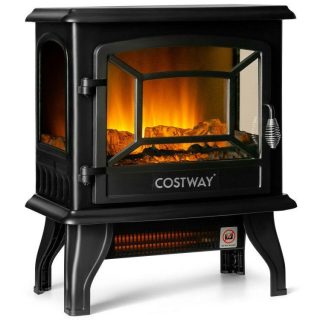 Fireplaces | 17 Inch Freestanding Electric Stove Fireplace Heater with 3 Side View Black Climate Control Appliances Black