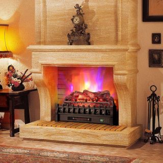 Fireplaces | 26 Inches Infrared Electric Fireplace with Realistic Pinewood Ember Bed Black Climate Control Appliances Black