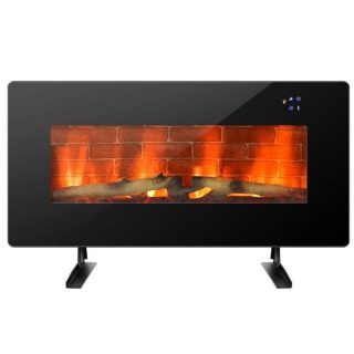 Fireplaces | 36 Inch Electric Wall Mounted Freestanding Fireplace with Remote Control Black Climate Control Appliances Black