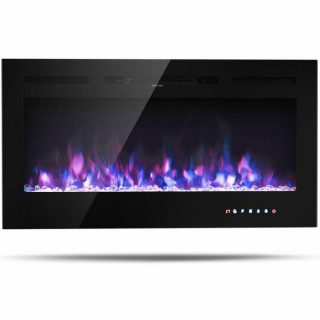 Fireplaces | 40-Inch Electric Fireplace Recessed with Thermostat Black Climate Control Appliances Black