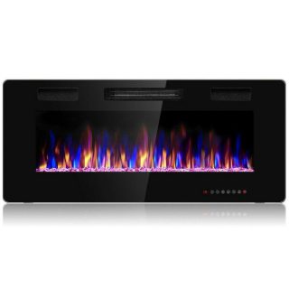 Fireplaces | 42 Inch Recessed Ultra Thin Electric Fireplace with Timer Black Climate Control Appliances Black