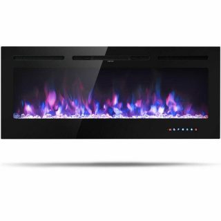 Fireplaces | 50 Inch Recessed Electric Insert Wall Mounted Fireplace with Adjustable Brightness Black Climate Control Appliances Black