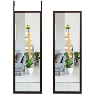 Floor & Full Length Mirrors | 42.5 x 14 Inch Full Length Metal Door Mirror with Adjustable Hook Brown Mirrors Brown