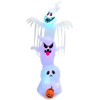 Halloween | 10 Feet Giant Inflatable Halloween Overlap Ghost Decoration with Colorful RGB Lights White Halloween Halloween