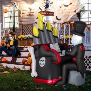 Halloween | 5.2 Feet Halloween Inflatable Skeleton Playing Piano with Bluetooth Speaker Multi-Color Halloween Halloween