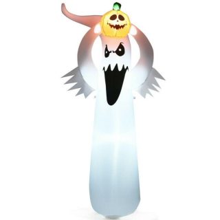 Halloween | 6 Feet Halloween Inflatable Blow Up Ghost with Pumpkin and LED Lights White, Black Halloween Halloween