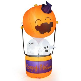 Halloween | 6 Feet Halloween Inflatable Pumpkin Hot Air Balloon Ghost Yard Decor White, Orange Halloween Halloween